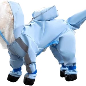 Dog Raincoat and Rain Shoes Set, Full-Coverage Reflective Dog Jacket with Backbag, Blue L