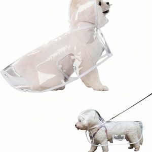Clear Dog Rain Poncho for Small Medium Dogs,Heavy Waterproof Raincoat with Hidden Leash Hole&Adjustable Snaps,Pet Hooded Cape for Bichon Poodle (4-8lbs) (Transparent, Medium)