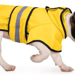 Dog Raincoat Jacket Reflective Adjustable Hooded Pet Poncho Rain Coat with Leash Hole for Small to X-Large Dogs Yellow - M