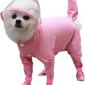 Dog Raincoat with Hood, Waterproof Full-Coverage Reflective Rain Jacket Quick-Drying Rain Poncho and Shoes for Small Medium Large Dogs,Pink,XL