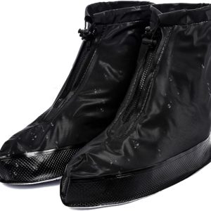 Shoe Covers with Zipper Version Waterproof Shoe Covers Reusable Cycling Galoshes for Rainy and Snowy Outdoors Garden etc, Rain Boots for Men Women Kid(Black, XX-Large)