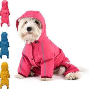 Dog Raincoat, Waterproof Dog Rain Jacket with Hood, Rain Coat with Leash Hole, Reflective Strap for Small Medium Dogs, Outdoor Adventures/Walking Lightweight Puppy（Pink,S）