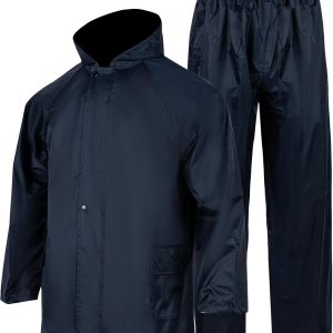 Safety Rain Jacket  for Men Reflective PVC Rain Gear Waterproof Navy