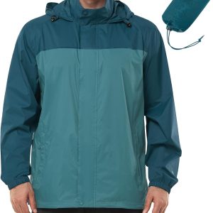 Men's Rain Jacket Waterproof Lightweight Packable Rain Shell  with Hood for Golf Hiking Travel