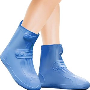 Rain Shoe Covers | Waterproof Shoe Covers for Men Women | Reusable Galoshes Overshoes (Blue - Large)