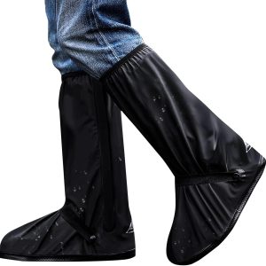 Shoe Covers with Zipper Long pattern Waterproof Shoe Covers Reusable Cycling Galoshes for Rainy and Snowy Outdoors Garden etc, Rain Boots for Men Women Kid(Black, XX-Large)