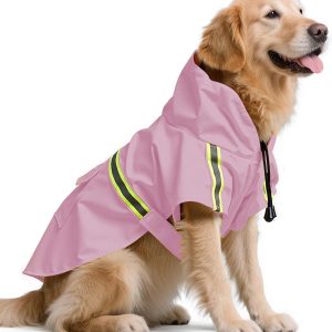 Dog Rain Coat, Waterproof Adjustable Dog Rain Jackets, Reflective Strap Pet Rain Coat with Leash Hole, Hooded Snowproof Windproof Clothes for Small Medium Dog Medium