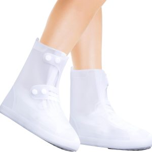 Rain Shoe Covers | Waterproof Shoe Covers for Men Women | Reusable Galoshes Overshoes (White - Large)