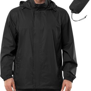 Men's Rain Jacket Waterproof Lightweight Packable Rain Shell  with Hood for Golf Hiking Travel