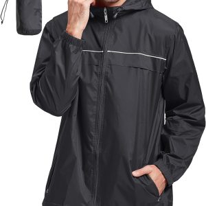 Rain Jacket Men Waterproof Windbreaker, Lightweight Hooded  for Daily Casual