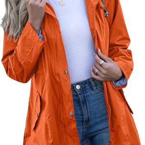 Rain Jacket Women Striped Lined Hooded Lightweight  Outdoor Waterproof Windbreaker