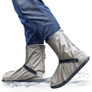 Waterproof Shoe Covers Hard Sole, Reusable Rain Boot Shoe Cover with Zipper,Non-Slip Rain Boots for Men Women Kid (Brown, X-Large)